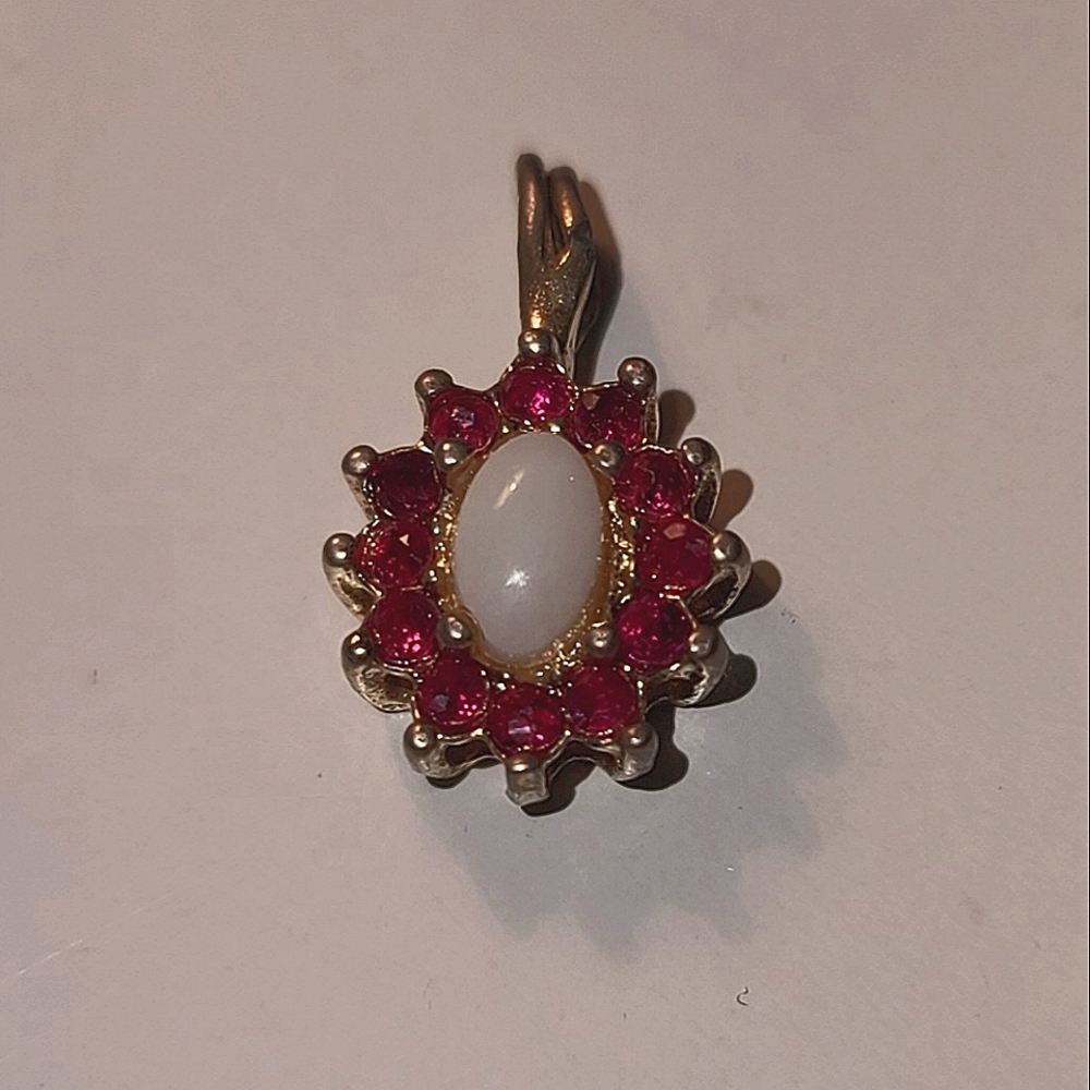 Vintage Ruby and Opal Gold Plated Pendant